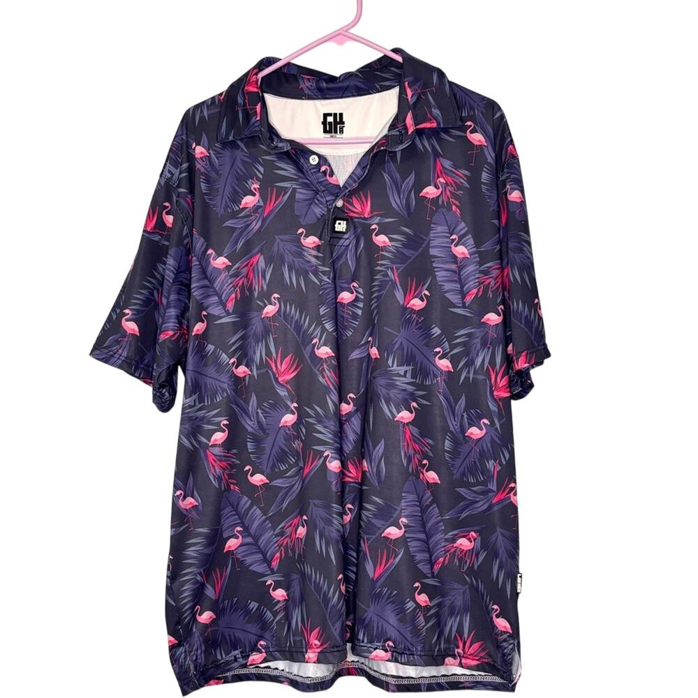 Greater Half Mingos Purple Flamingo Print Golf Polo Shirt XL